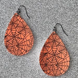 Arachna faux leather spider web earrings